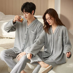 V-Neck Cardigan Cotton Pajama Set