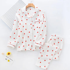 Heart Printed Crepe Cotton Pajama Set