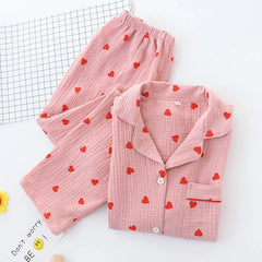 Heart Printed Crepe Cotton Pajama Set