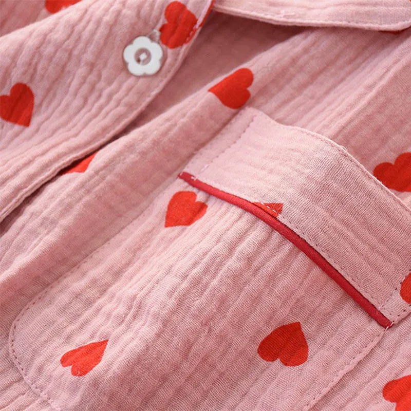 Heart Printed Crepe Cotton Pajama Set