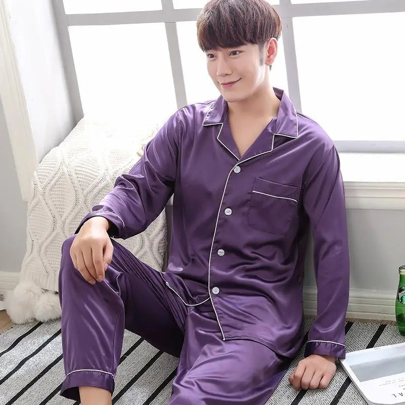 Solid Color Silk Satin Pajama Set