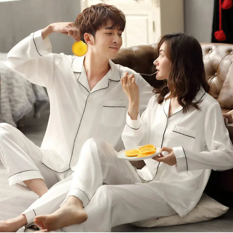 Solid Color Silk Satin Pajama Set