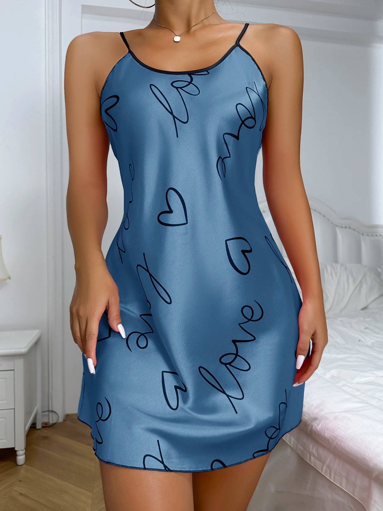 Heart Print Criss Cross Back Nightdress