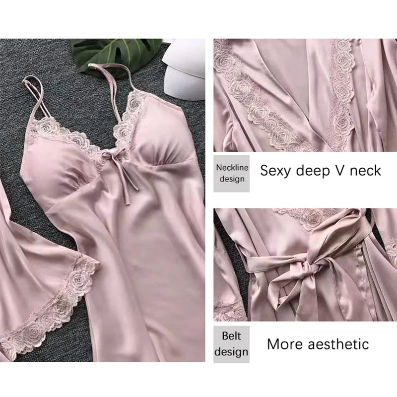 Women's Lace Robe and Pants Pajama Set