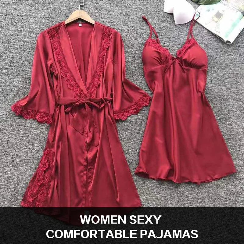 Women's Lace Robe and Pants Pajama Set