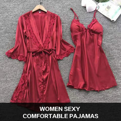 Women's Lace Robe and Pants Pajama Set