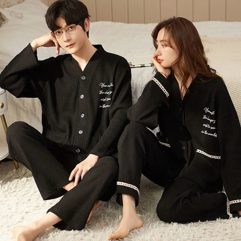 V-Neck Cardigan Cotton Pajama Set