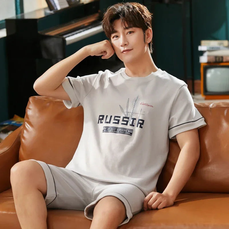 Men's Summer Knitted Cotton Pajama Set