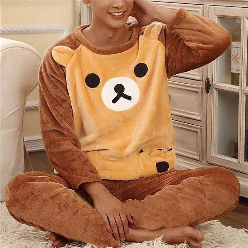 Men's Winter Flannel Cartoon Pajama Set