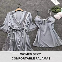Women's Lace Robe and Pants Pajama Set