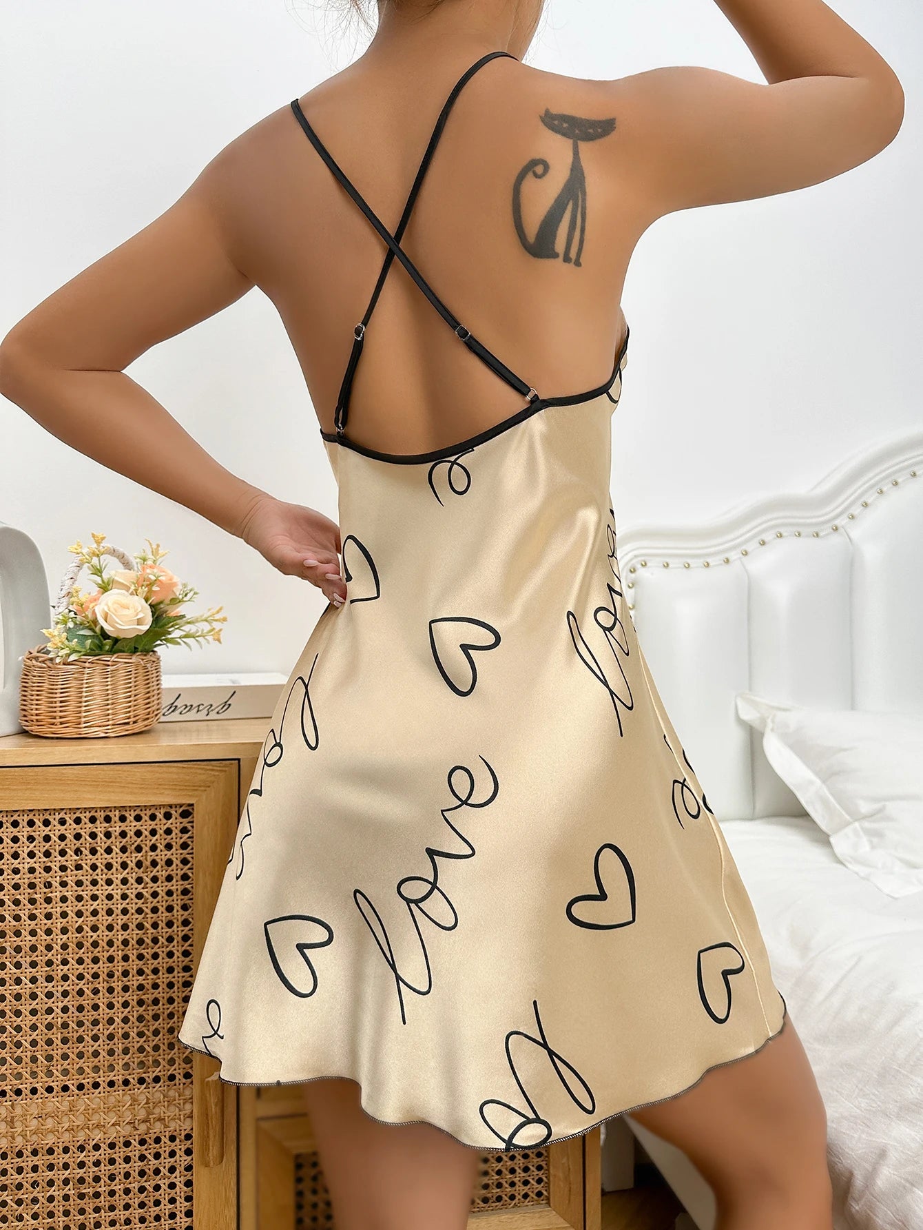 Heart Print Criss Cross Back Nightdress