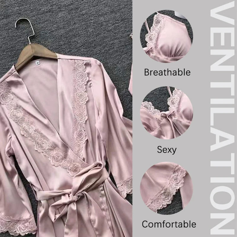 Women's Lace Robe and Pants Pajama Set