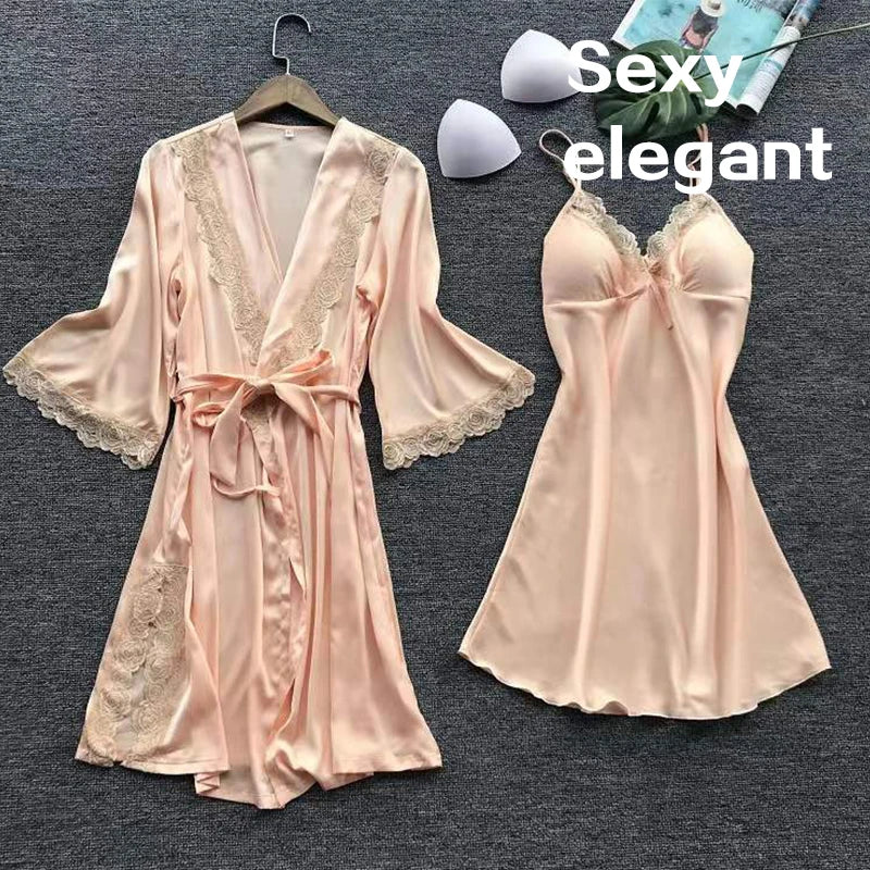 Women's Lace Robe and Pants Pajama Set