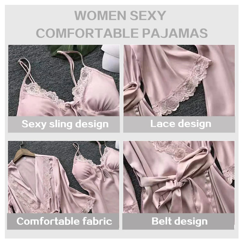 Women's Lace Robe and Pants Pajama Set