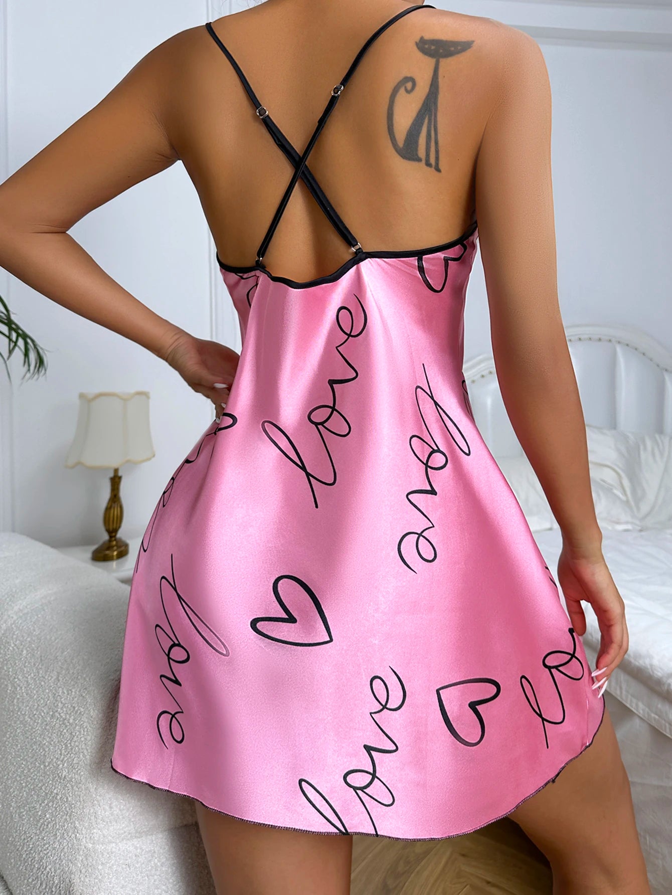 Heart Print Criss Cross Back Nightdress